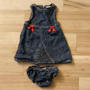 Gymboree Denim Dress with Red Bow Cherry Vintage 2006 Size 12-18 Months (H)